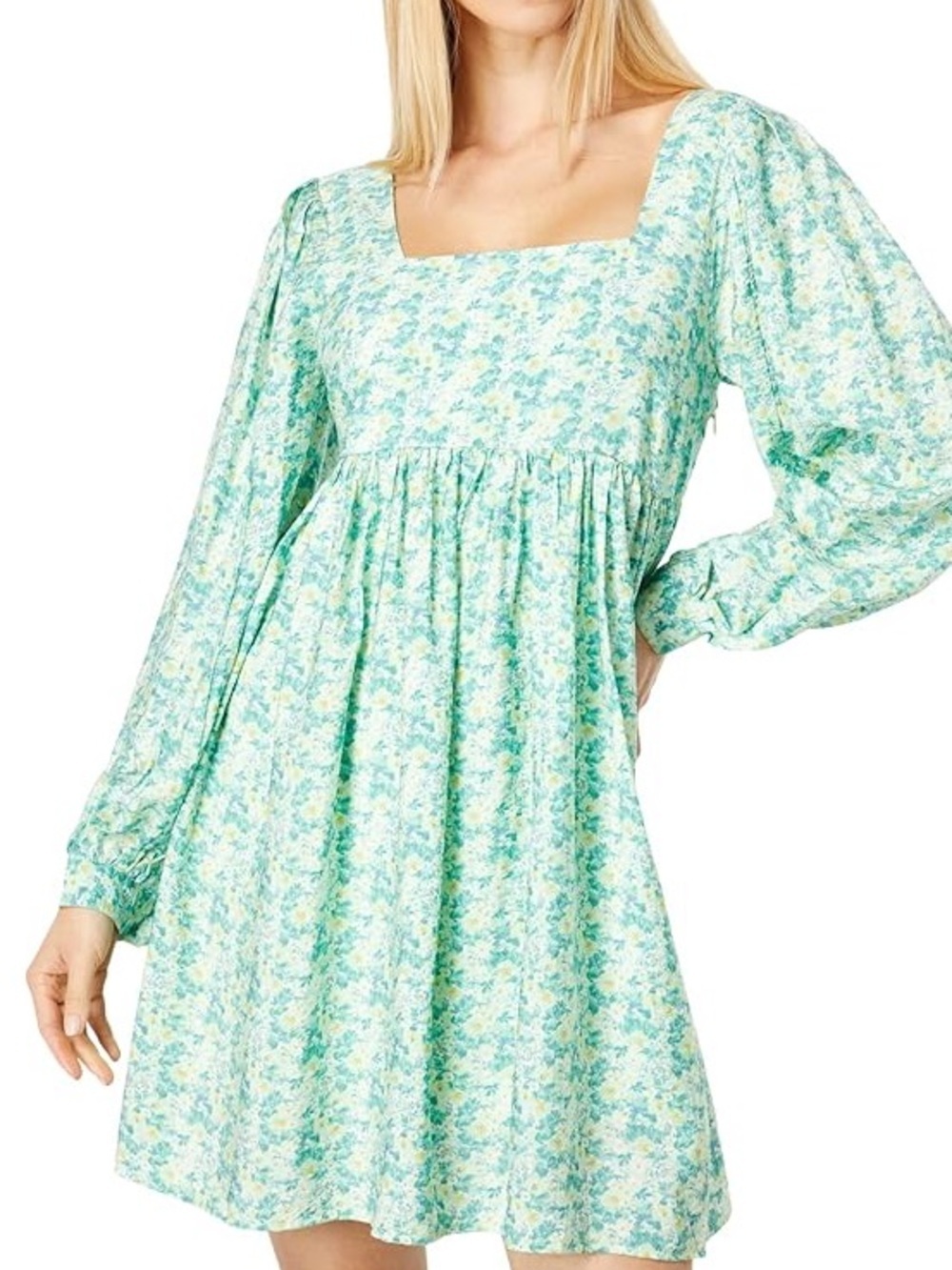 Moon River Mint Green and Yellow Floral Dress